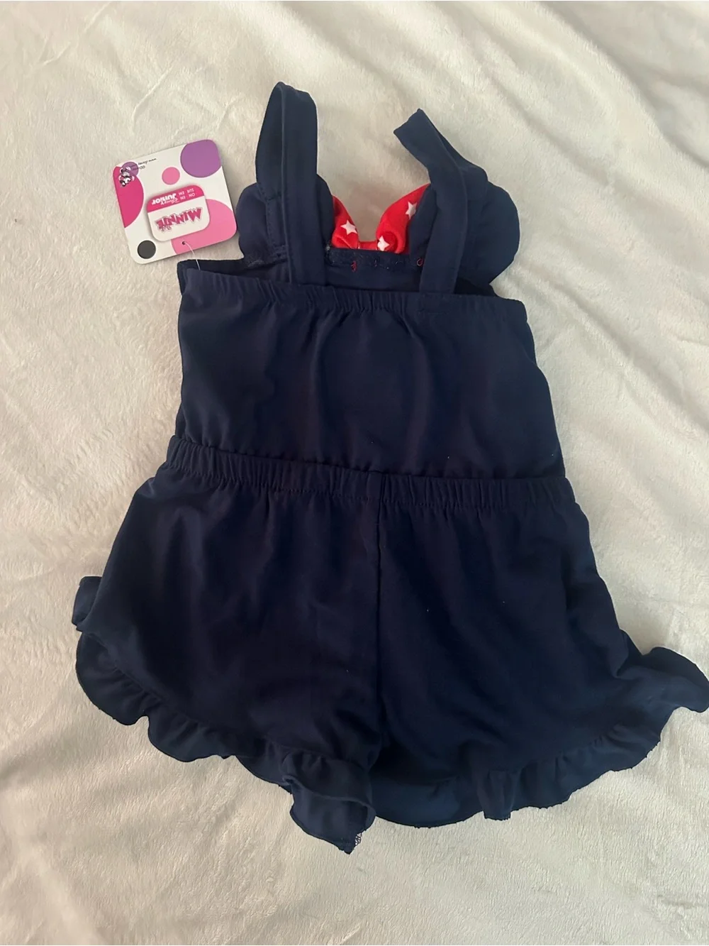 Disney Navy Romper with Red Star Bow Minnie Graphic